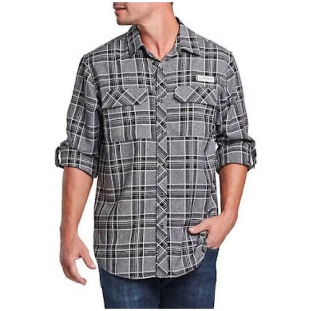Magellan Outdoors Plaid Shirt Mens XL Gray Black Fishing Hiking